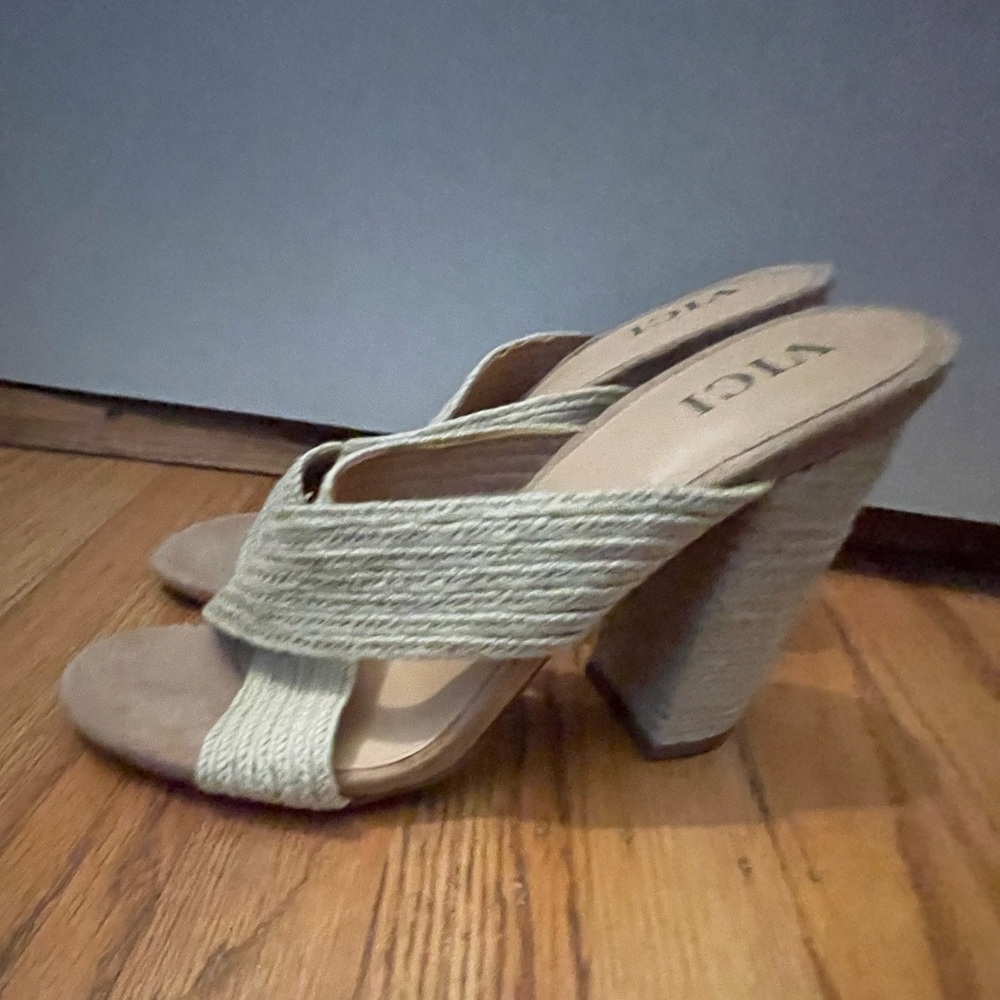 Vici Beige Textured Heeled Sandals